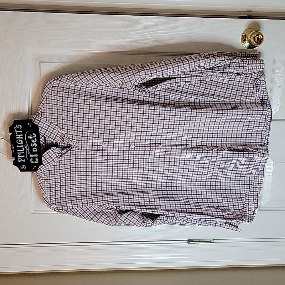 Hart Schaffner Marx Dress Shirt Long Sleeve XL Button Down Check White Gray